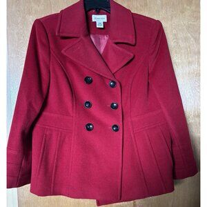 Women's St. Johns Bay Red Wool/Nylon/cashmere  Peacoat - Size Large